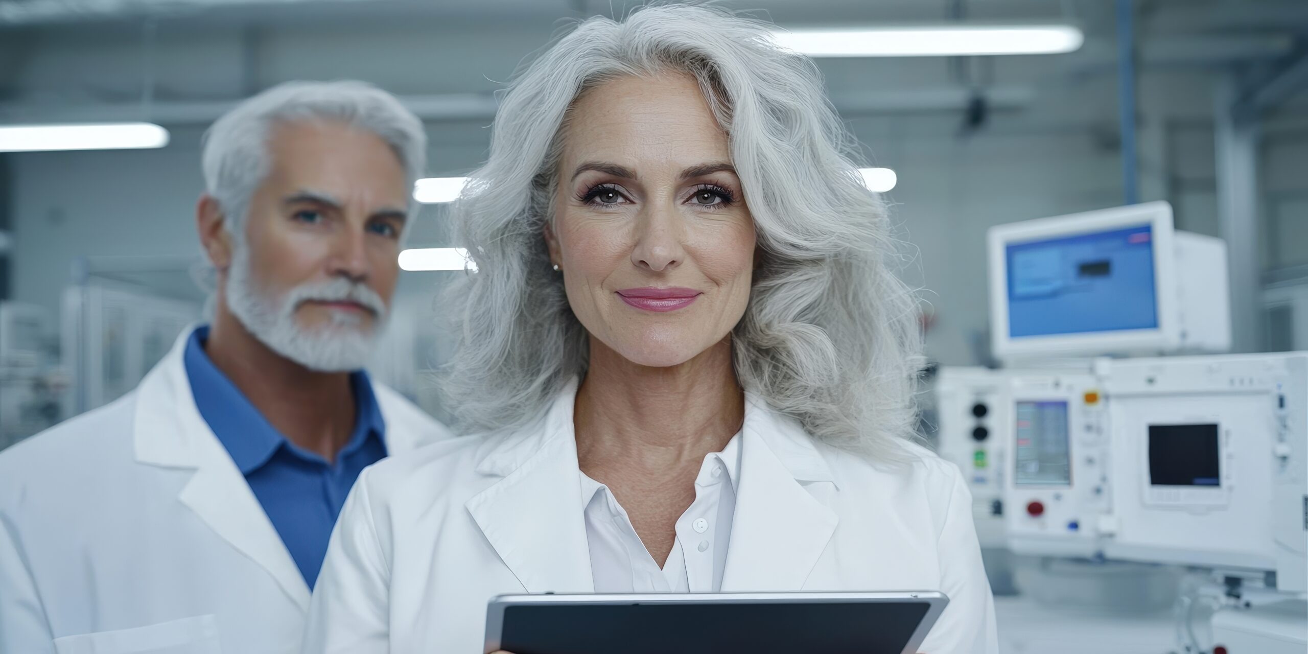 Confident Senior Businesswoman Using Tablet PC in a Production Facility